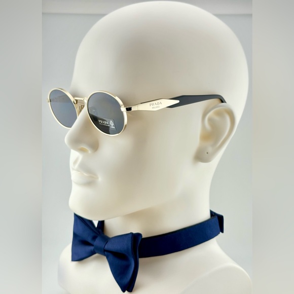 Prada Logo Sunglasses SPR65Z Pale Gold Acetate Frame With Gray oval Lens UNISEX! - Picture 4 of 15